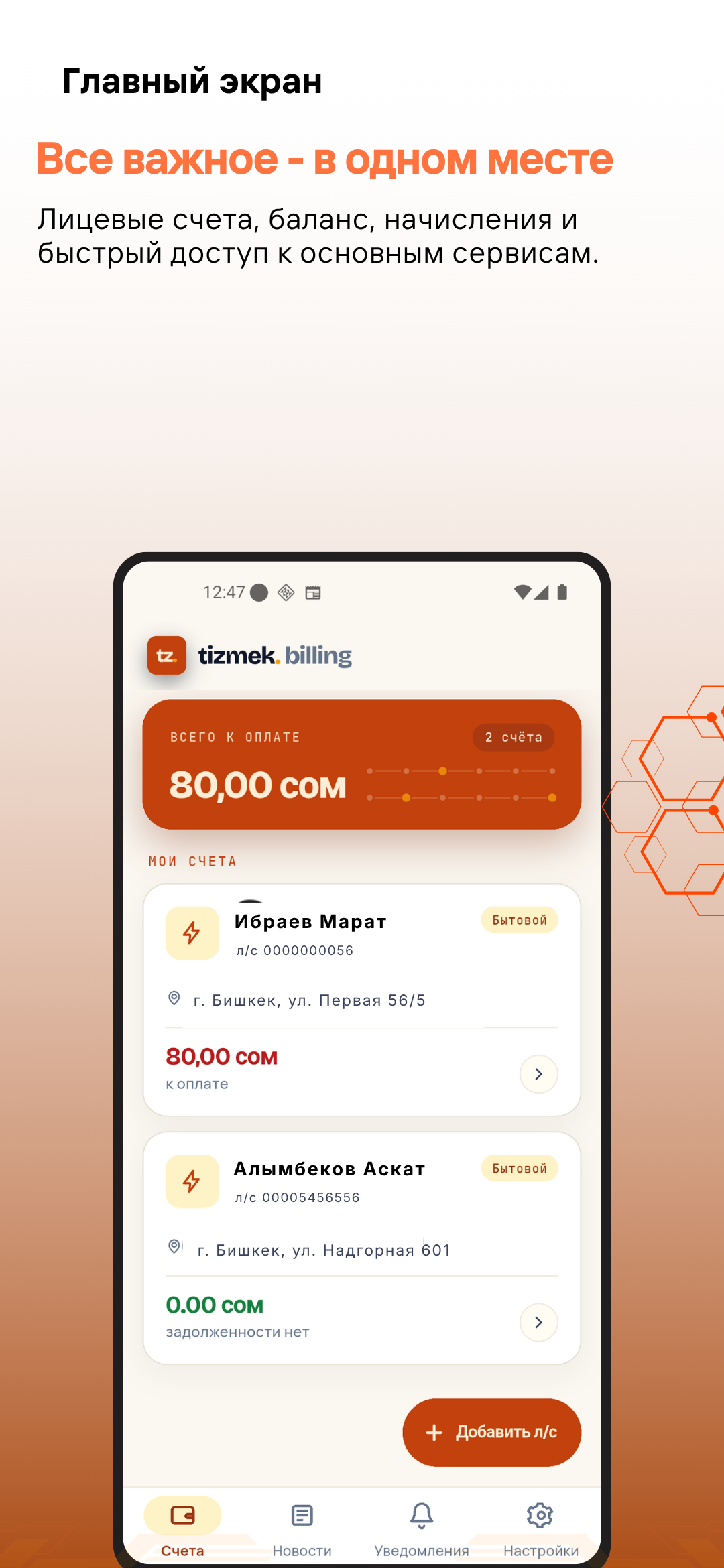 Все лицевые счета в Tizmek Billing